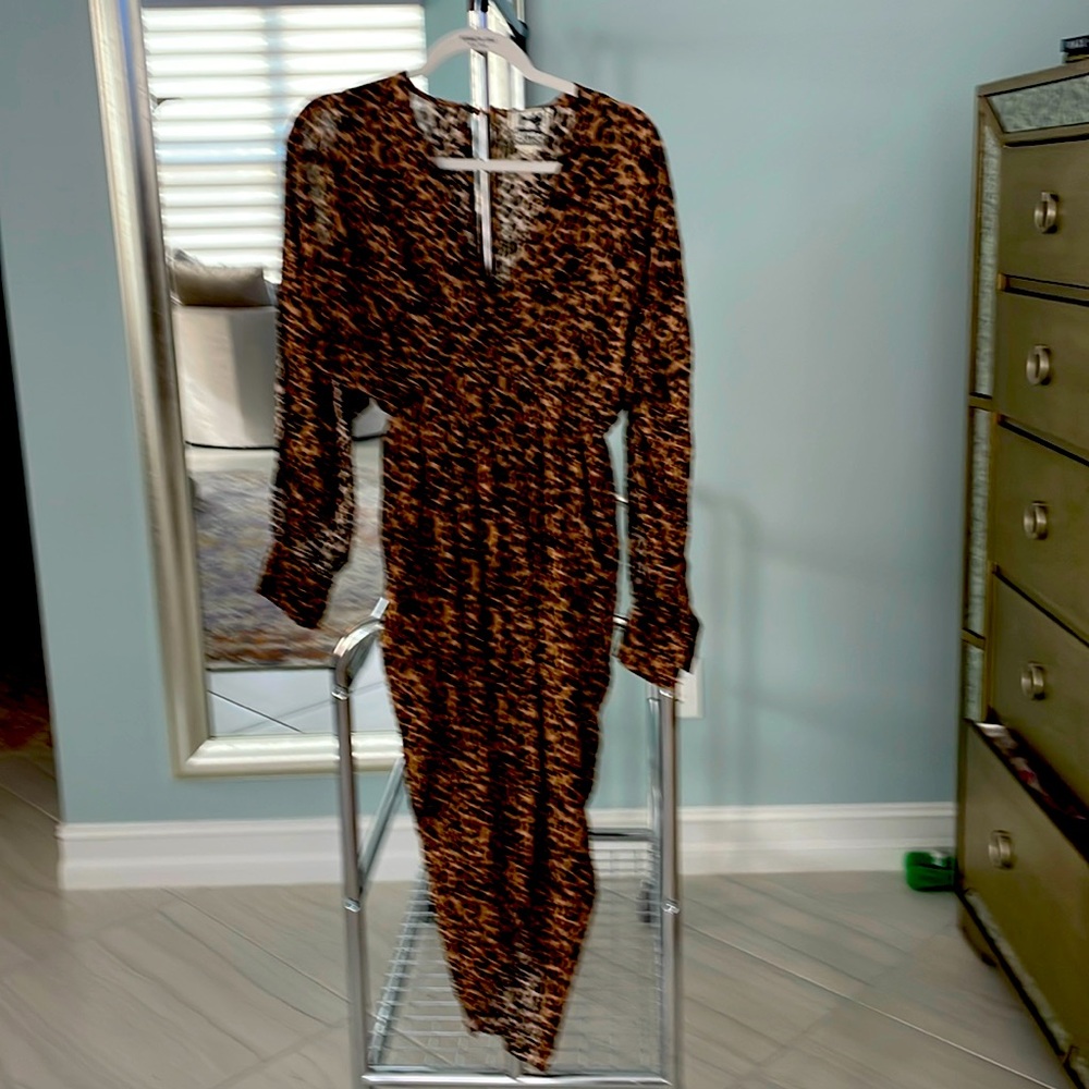 Leopard print long tapered dress S